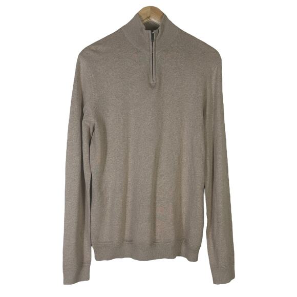 Topman Sweater Mens M Beige Quarter Zip Mock Neck Pullover Cotton Preppy Casual - Picture 1 of 5